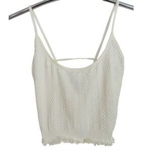 FRANCESCAS COLLECTIONS ALYA TEXTURED IVORY SPANDEX BLEND CROP TOP, SIZE LG